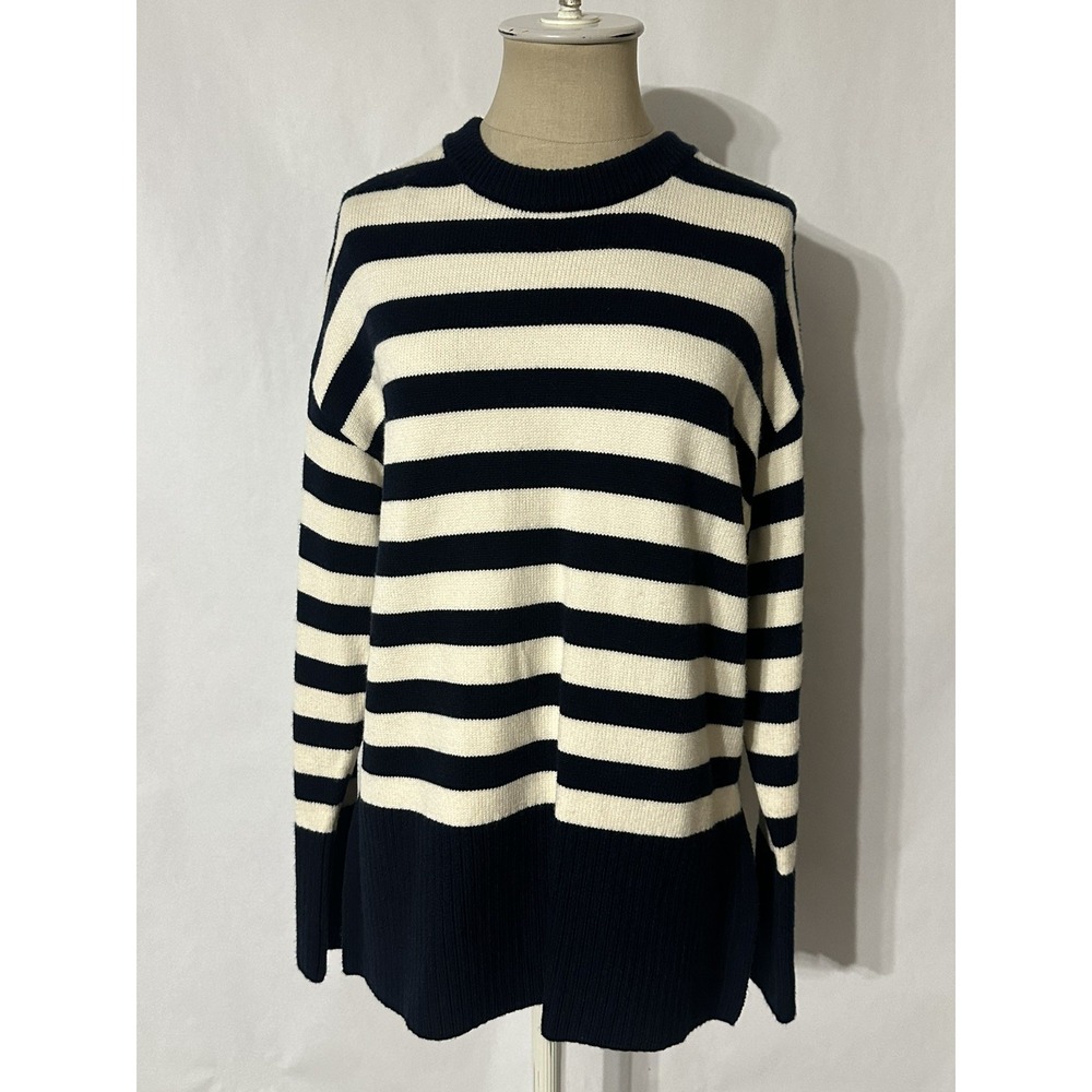 Industry Republic Clothing Striped Knit Crewneck Pullover Sweater Navy/White